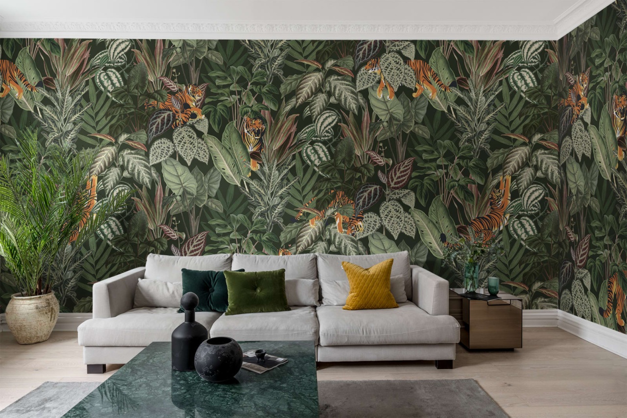Fototapet, 3D Mischievous Tigers, Lush, Rebel Walls - 5