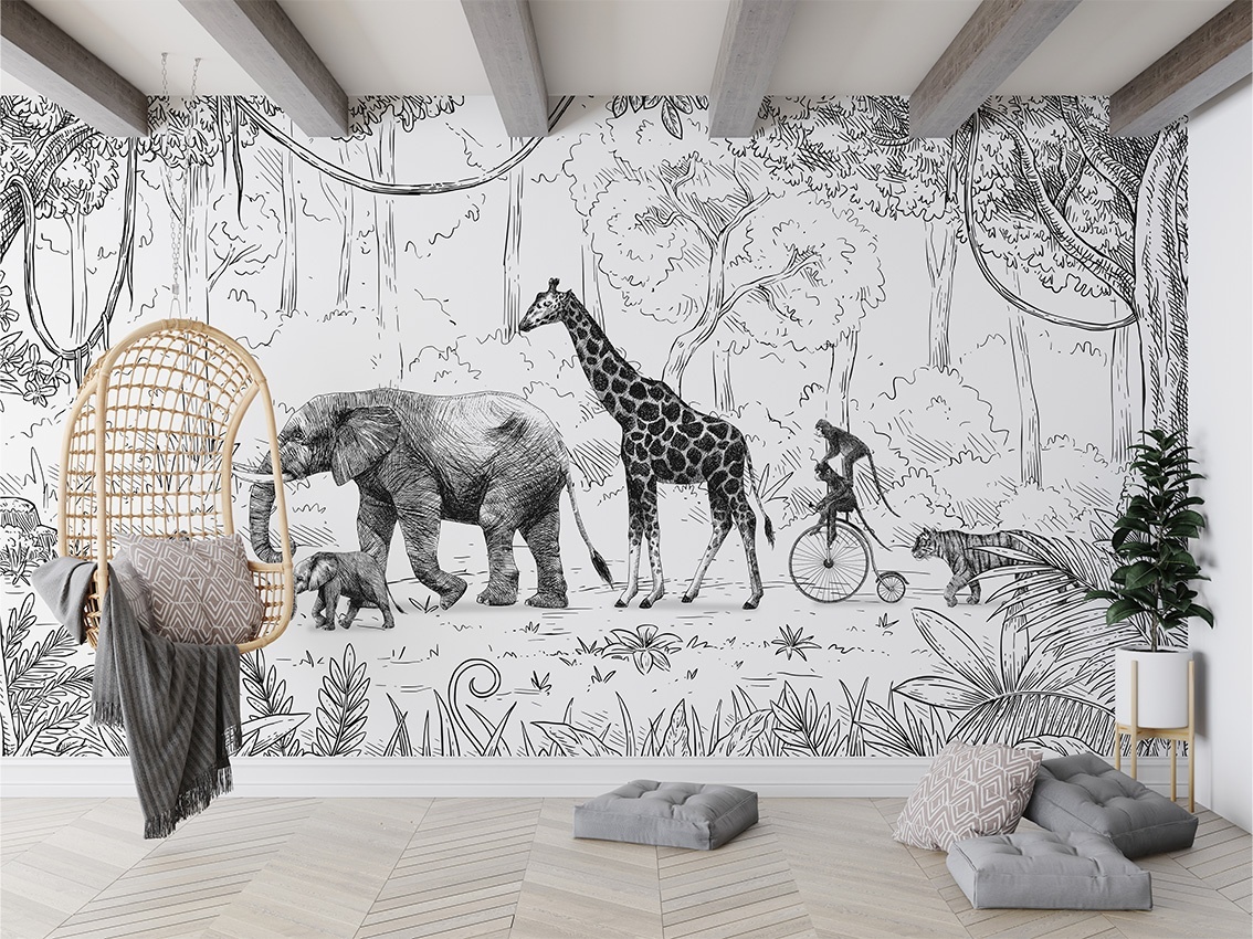Fototapet Animal Parade - Black and White, Kikki Belle