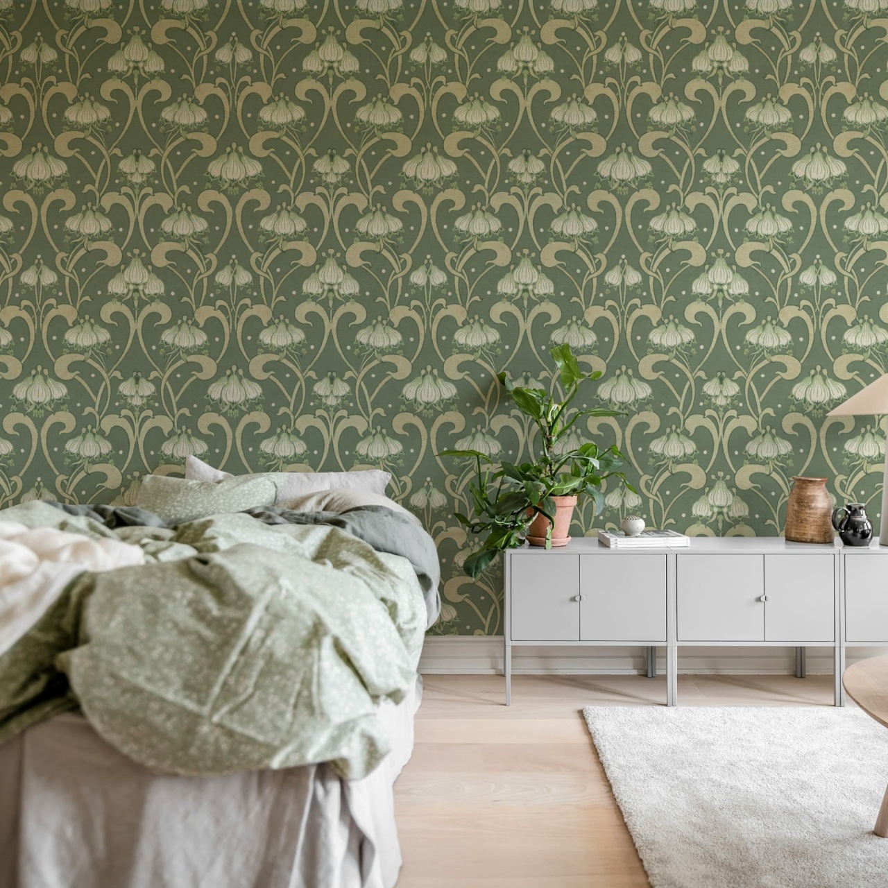 Fototapet, Art Nouveau Flower, Green, Rebel Walls
