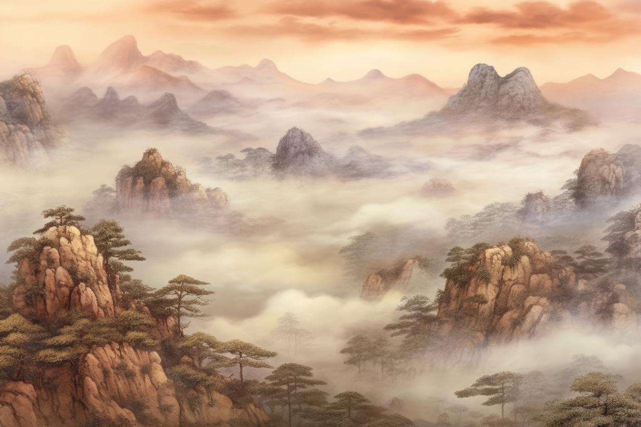 Fototapet Artistic Montagne et Ciel Huang Shan Rêve MH105