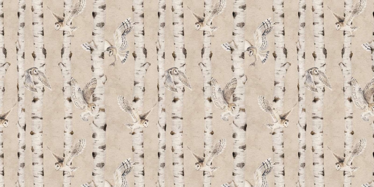 Fototapet Birch and Owls - Beige, Kikki Belle - 2