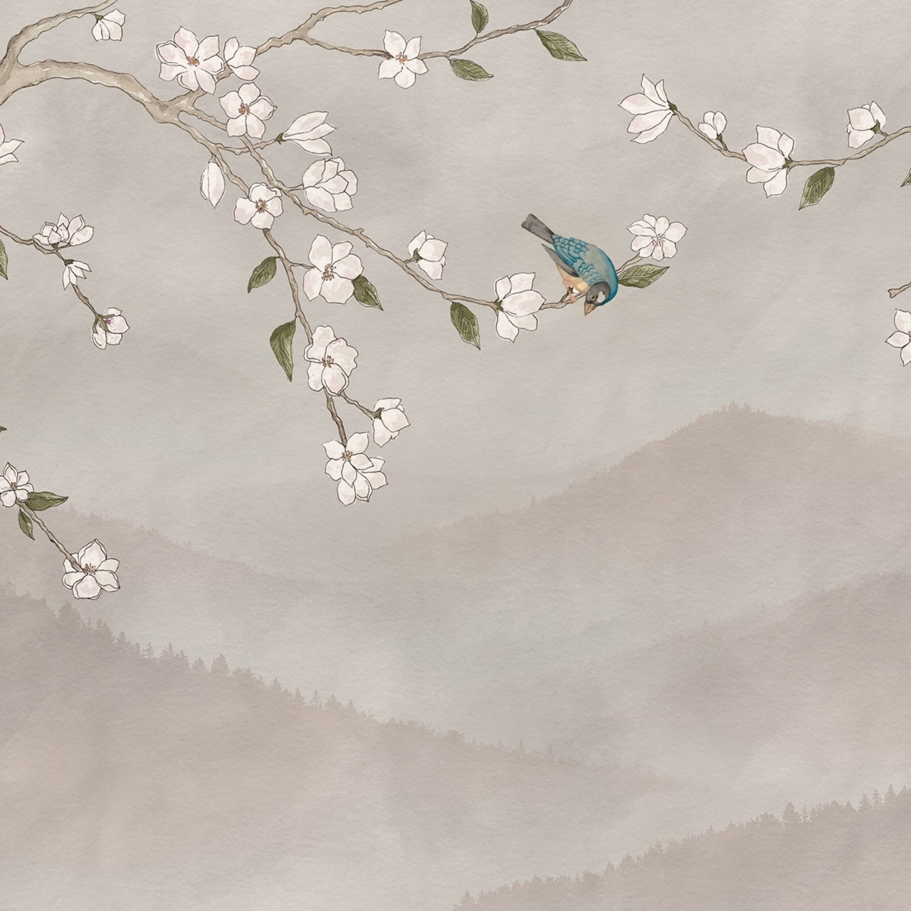 Fototapet, Bird in Tree, Pink, Rebel Walls - 2