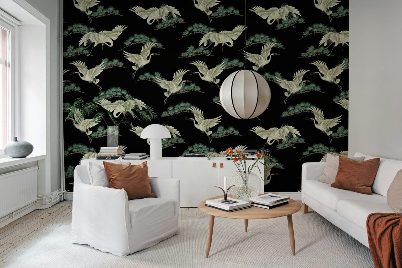 Fototapet, Flying Cranes, Black, Rebel Walls