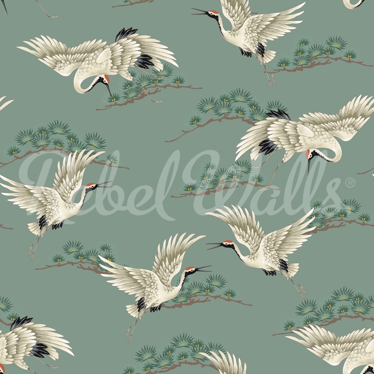 Fototapet, Flying Cranes, Green, Rebel Walls - 2