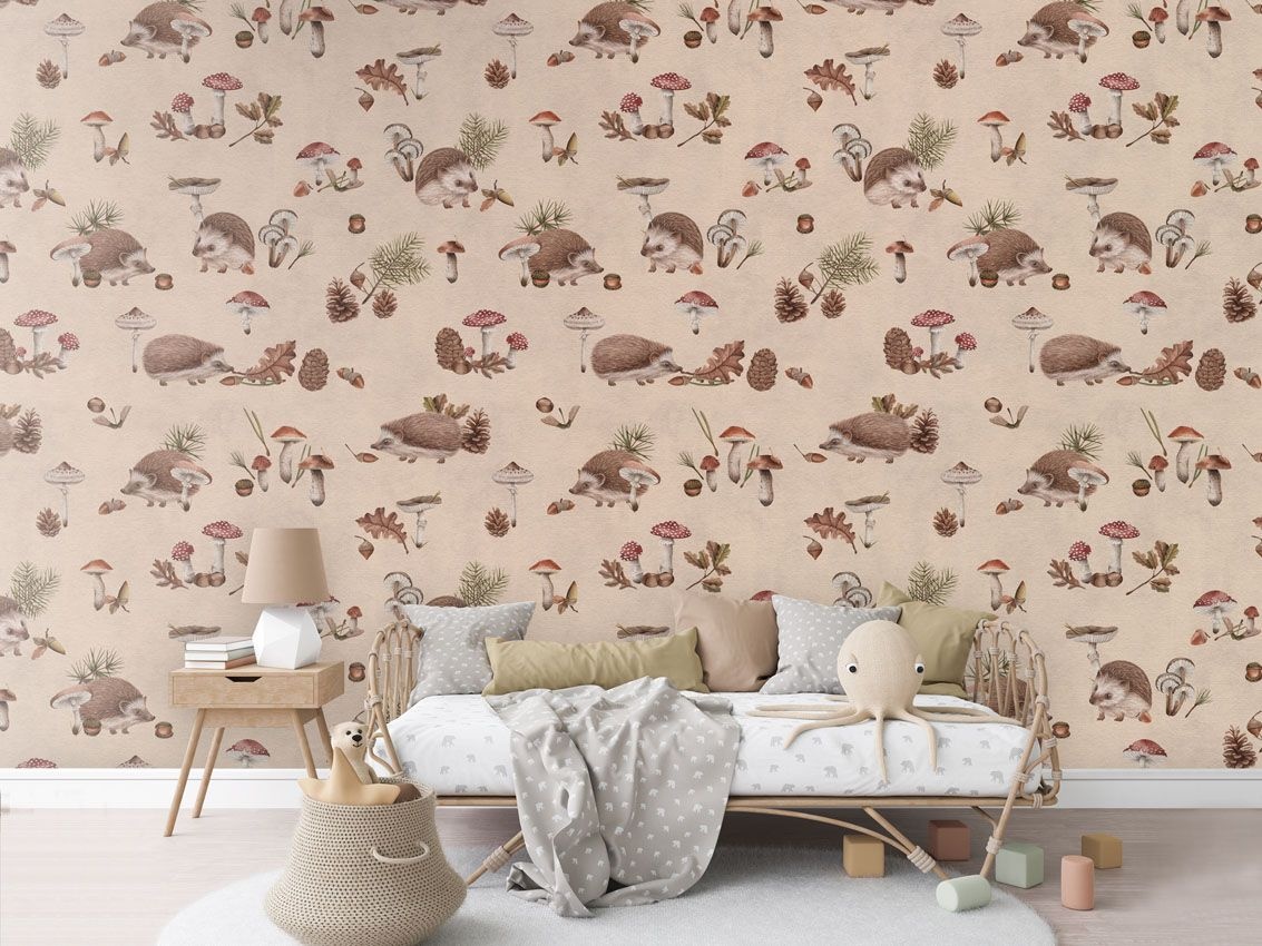 Fototapet Happy Hedgehog - Beige, Kikki Belle