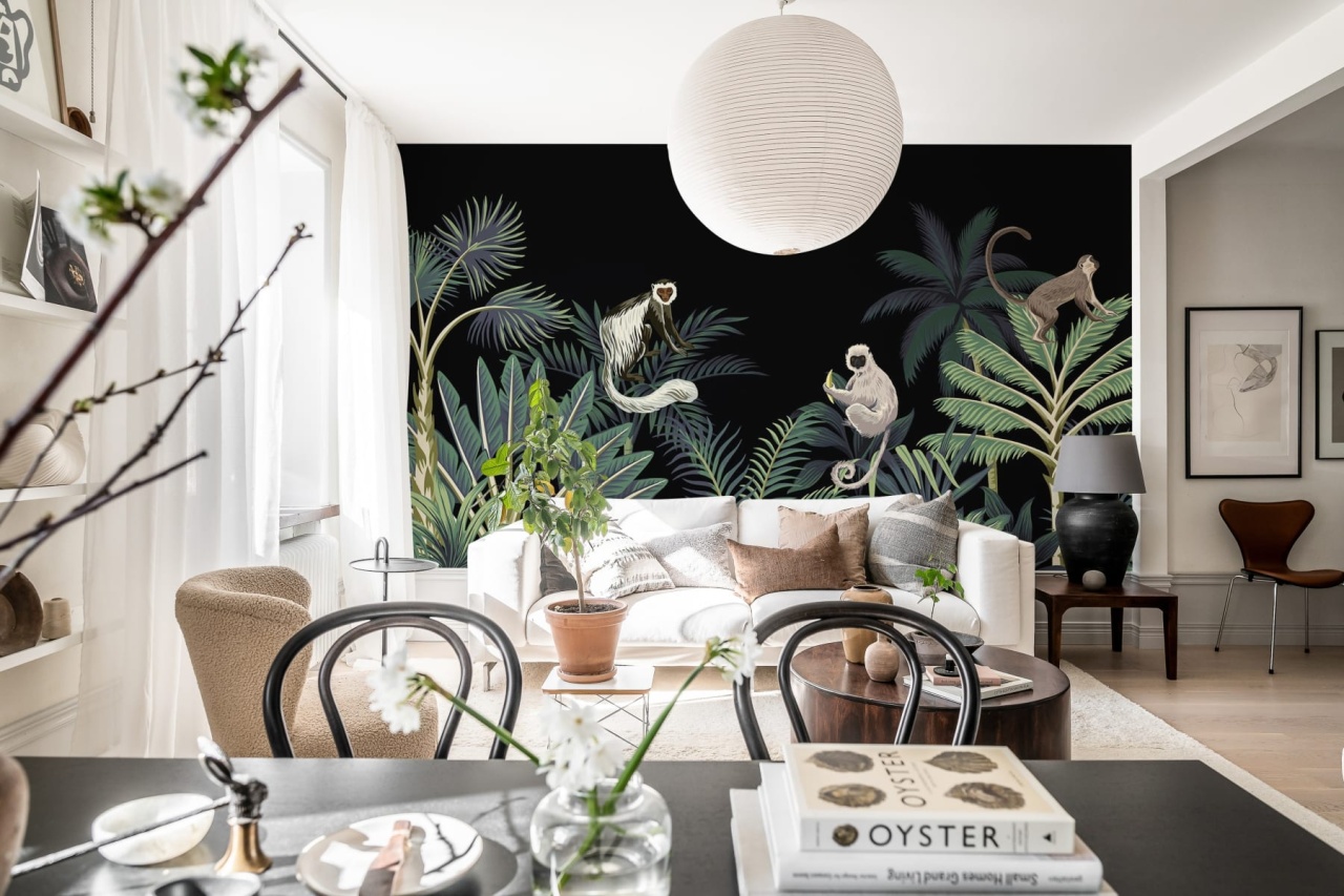 Fototapet, Jungle Monkeys, Black, Rebel Walls