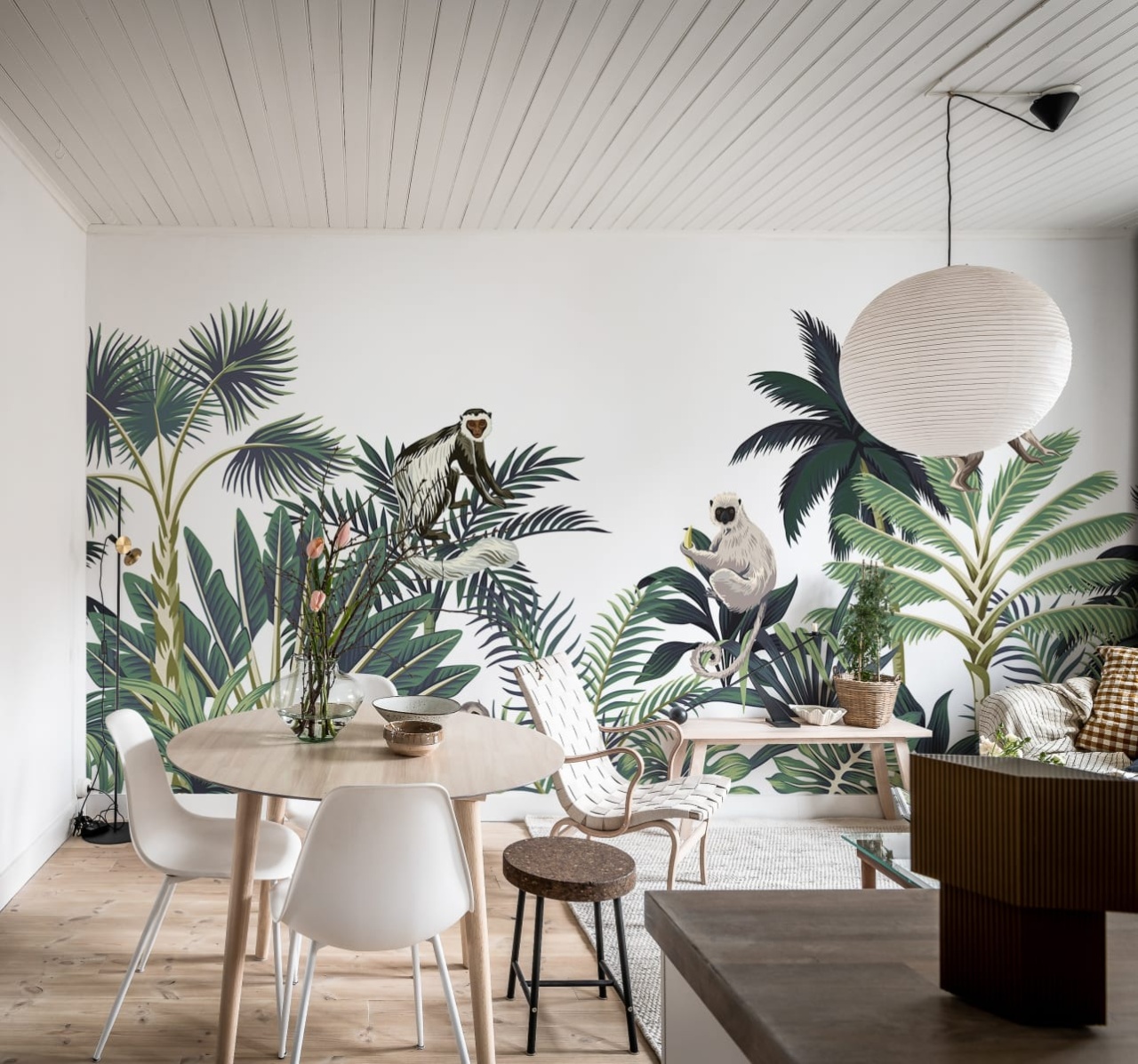Fototapet, Jungle Monkeys, White, Rebel Walls - 3
