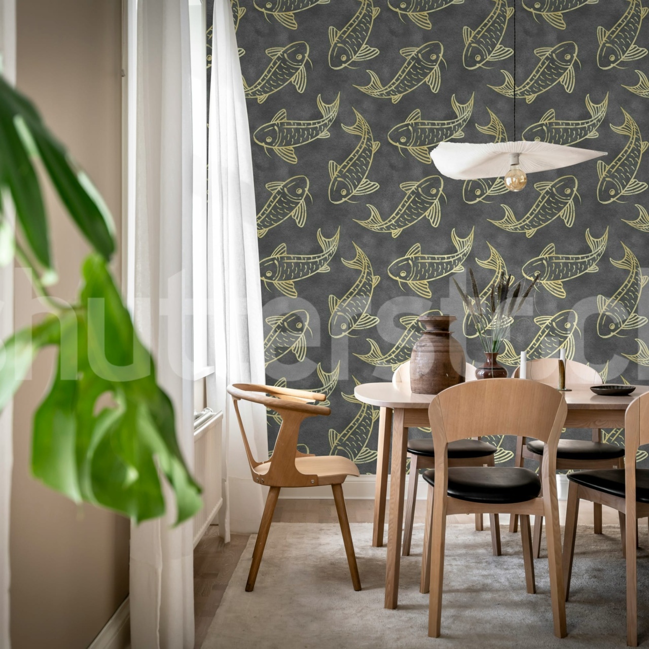 Fototapet, Koi Pond, Black, Rebel Walls