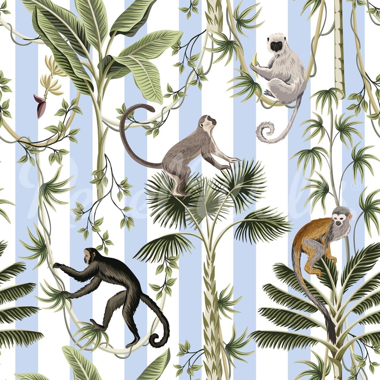 Fototapet, Monkey Stripes, Blue, Rebel Walls - 2