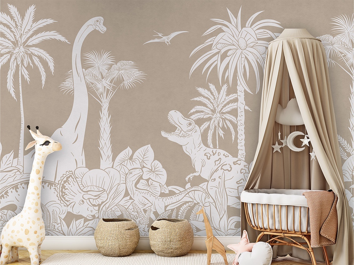 Fototapet Monochrome Dino - Brown, Kikki Belle