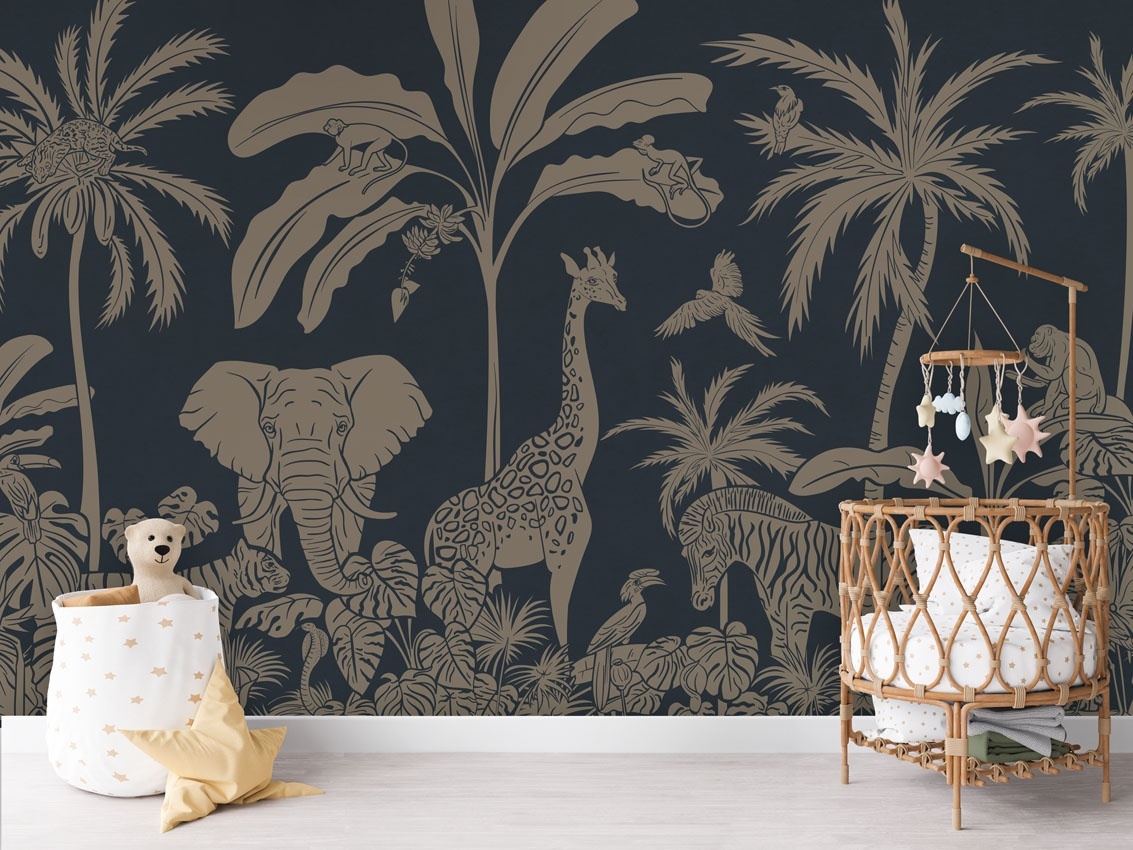 Fototapet Monochrome Jungle - Blue Vintage, Kikki Belle