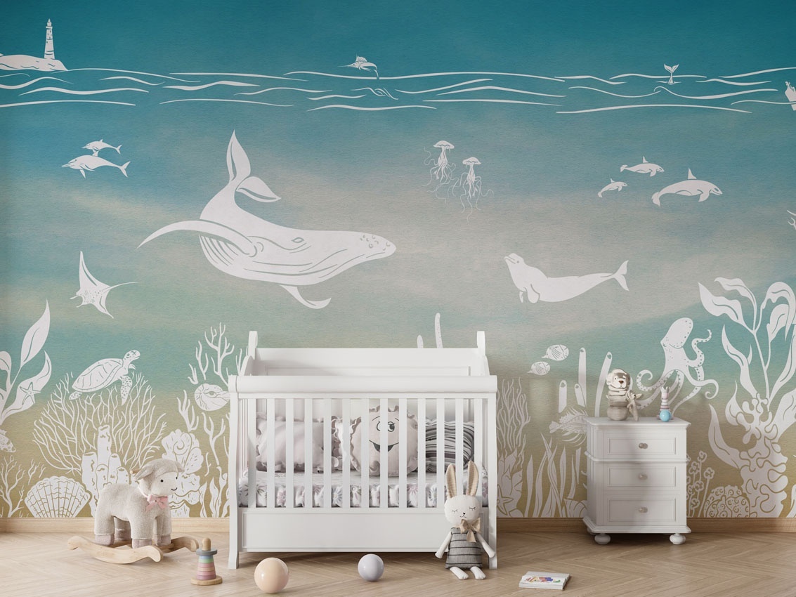 Fototapet Monochrome Sea - Aqua Blue, Kikki Belle