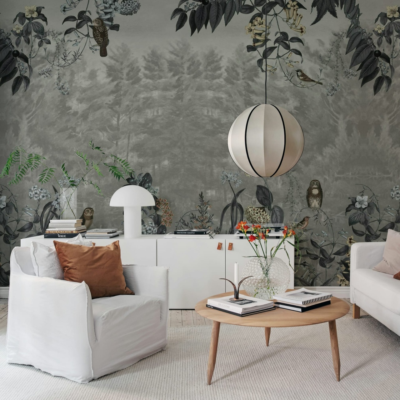 Fototapet, Owl Forest, Gray, Rebel Walls