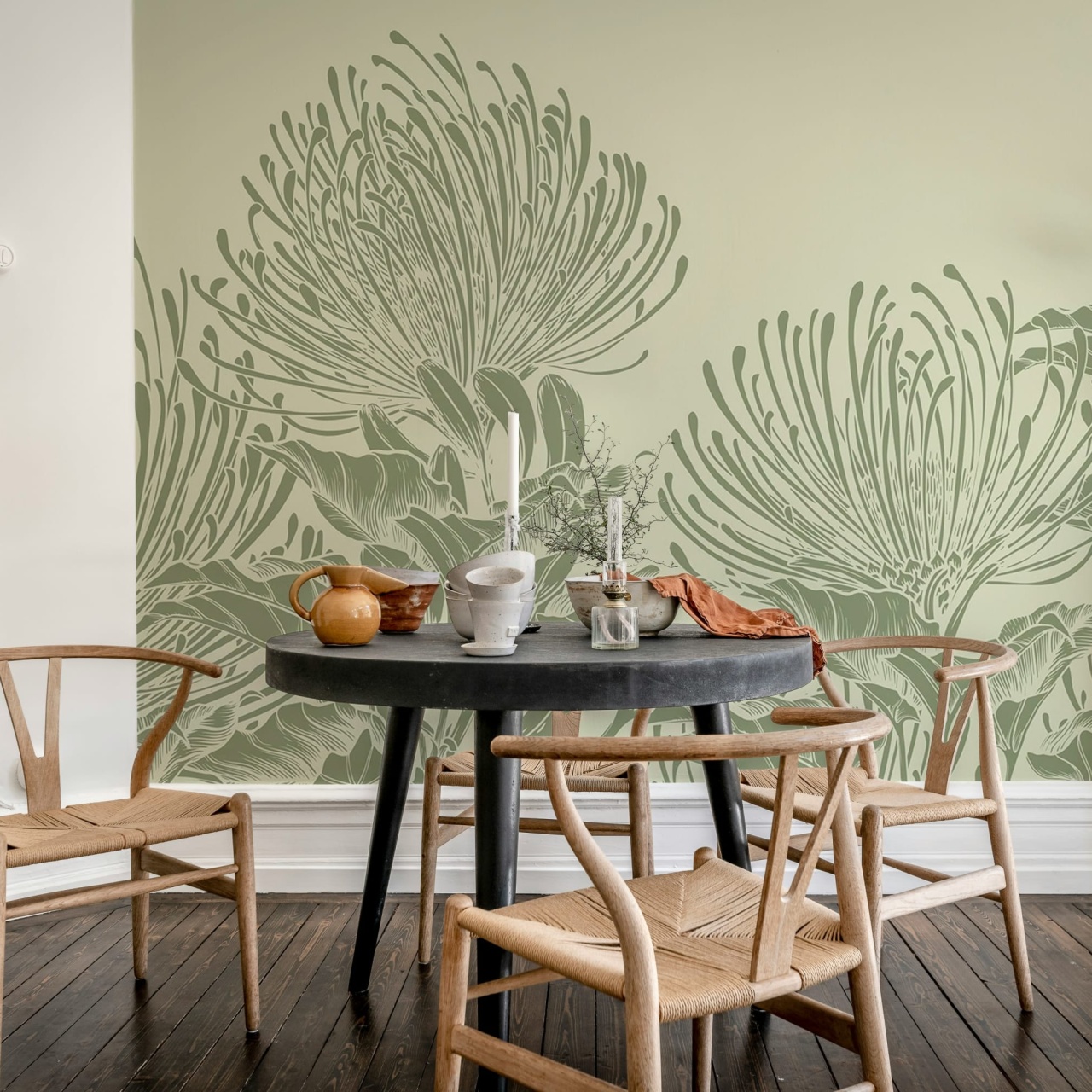 Fototapet, Protea Bloom, Soft Green, Rebel Walls