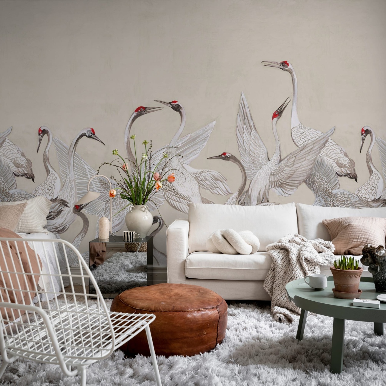 Fototapet, Soaring Cranes, Beige, Rebel Walls - 3