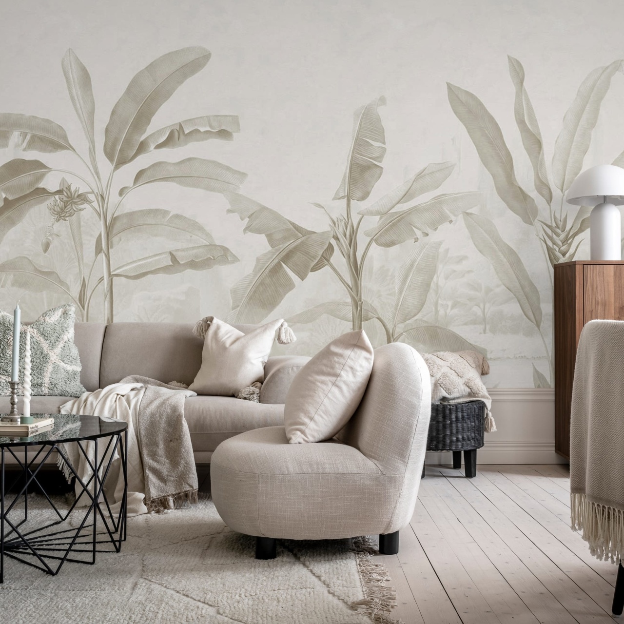 Fototapet, Tropical Palms, Beige, Rebel Walls