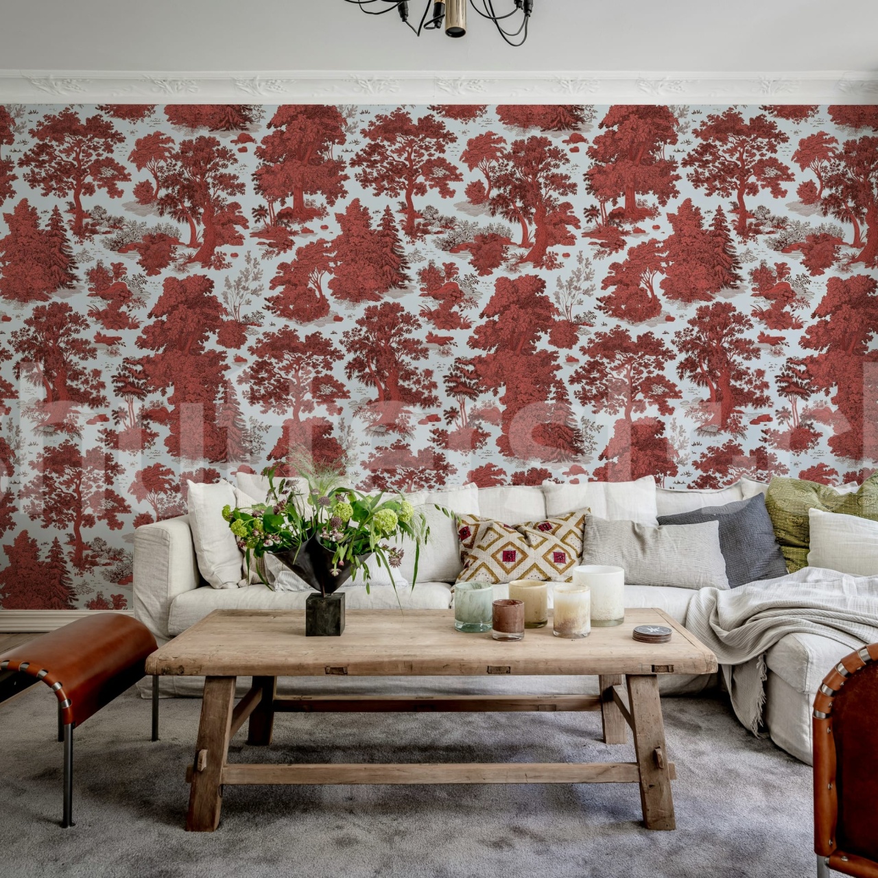 Fototapet, Woodland Toile, Red, Rebel Walls