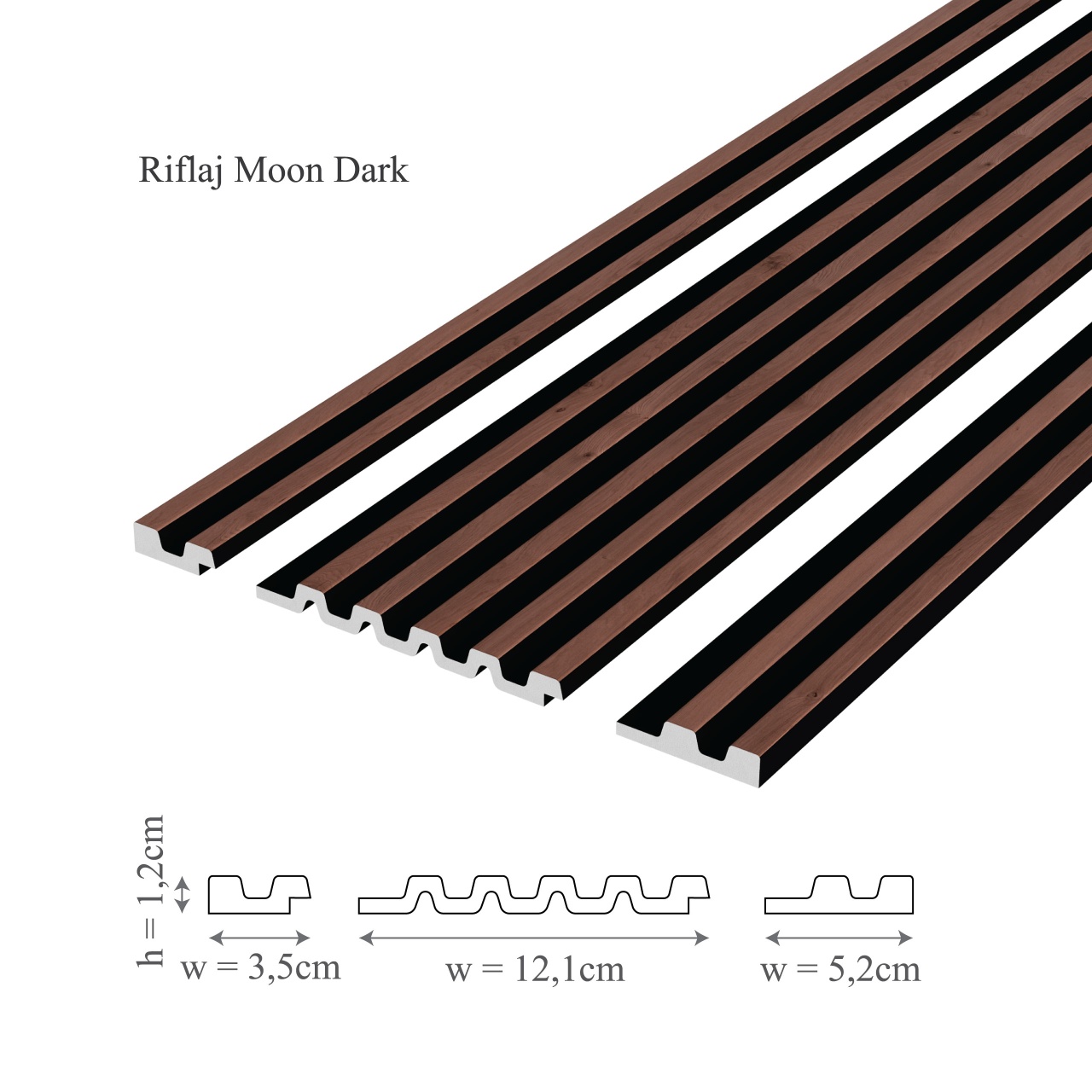 Panou riflaj decorativ 3D din polimer rigid, model Moon Dark - 12.2x1.2x270 cm — imaginea 3