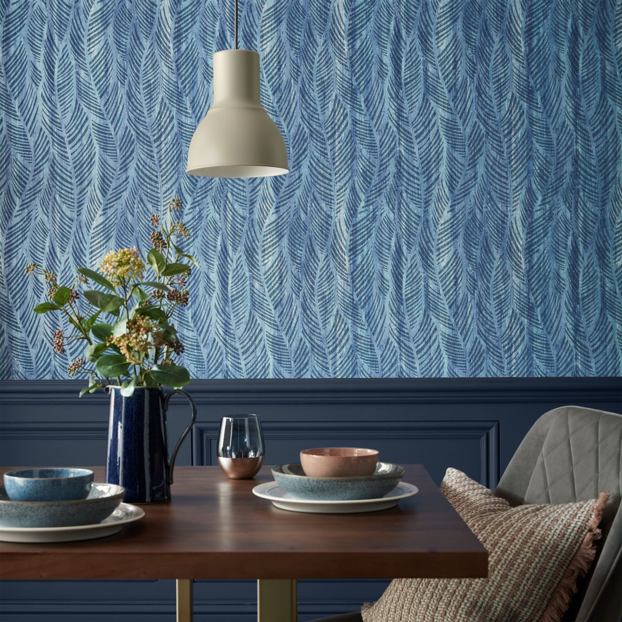 Tapet, Bramble, Blue Dusk Luxury Bead, 1838 Wallcoverings, 5.3mp / rola