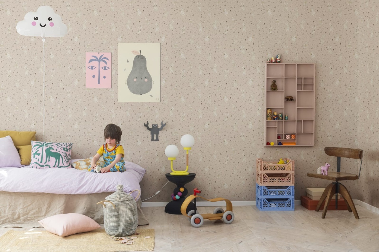 Tapet Bunny Field, Pink, Rebel Walls