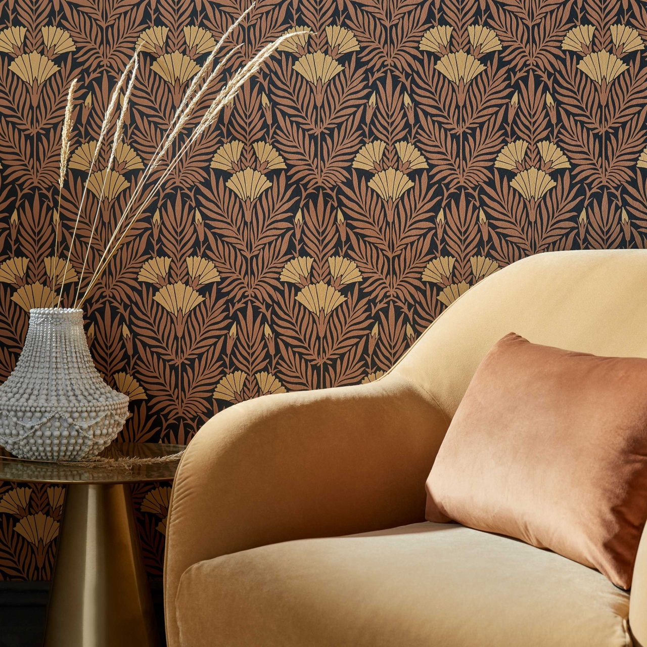 Tapet, Floral Fanfare, Burnt Orange, 1838 Wallcoverings, 5.3mp / rola