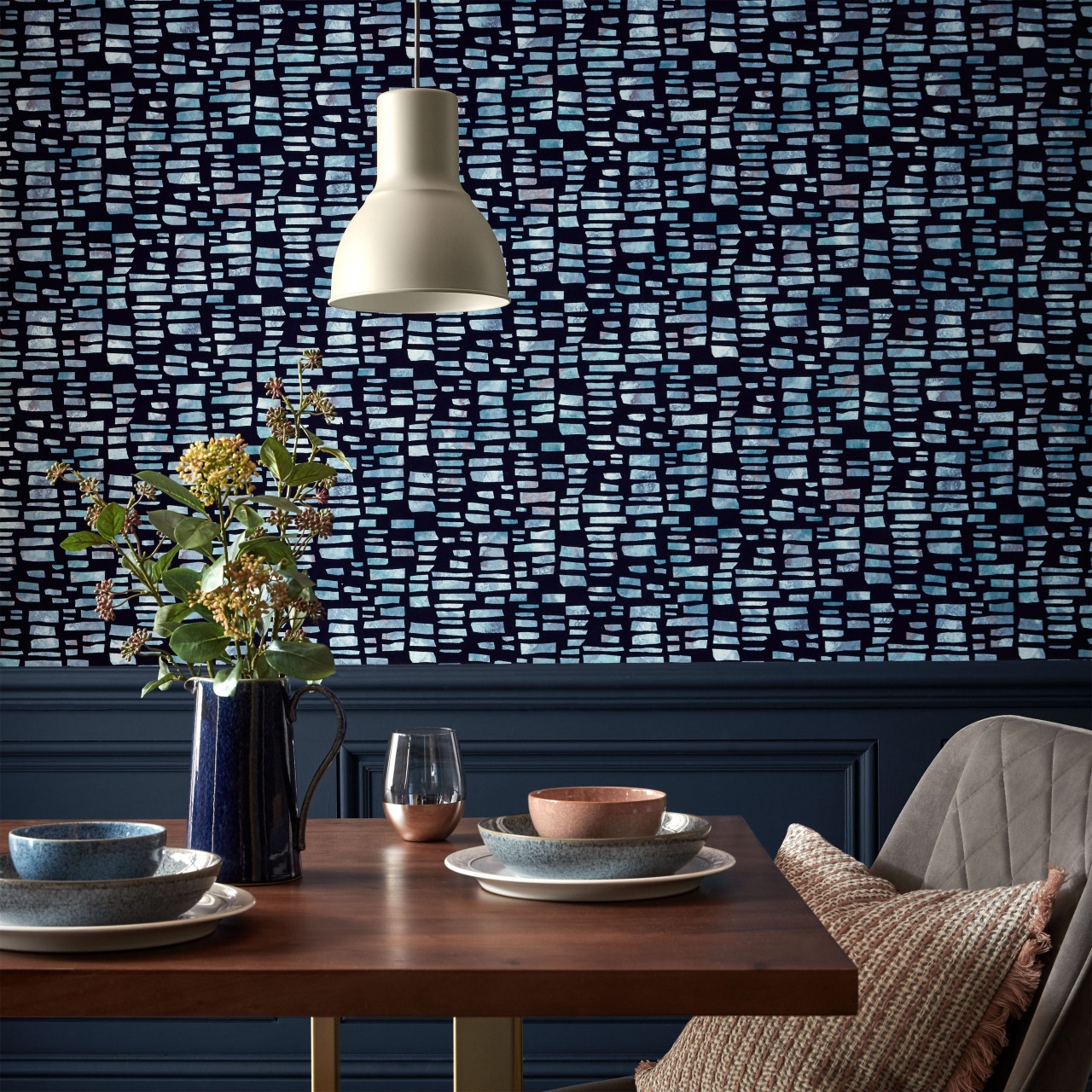 Tapet, Fusion, Blue Dusk Luxury Flock, 1838 Wallcoverings, 5.3mp / rola