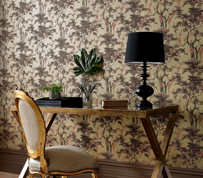 Tapet, Harewood, Gold Metallic Luxury Chinoiserie, 1838 Wallcoverings, 5.3mp / rola