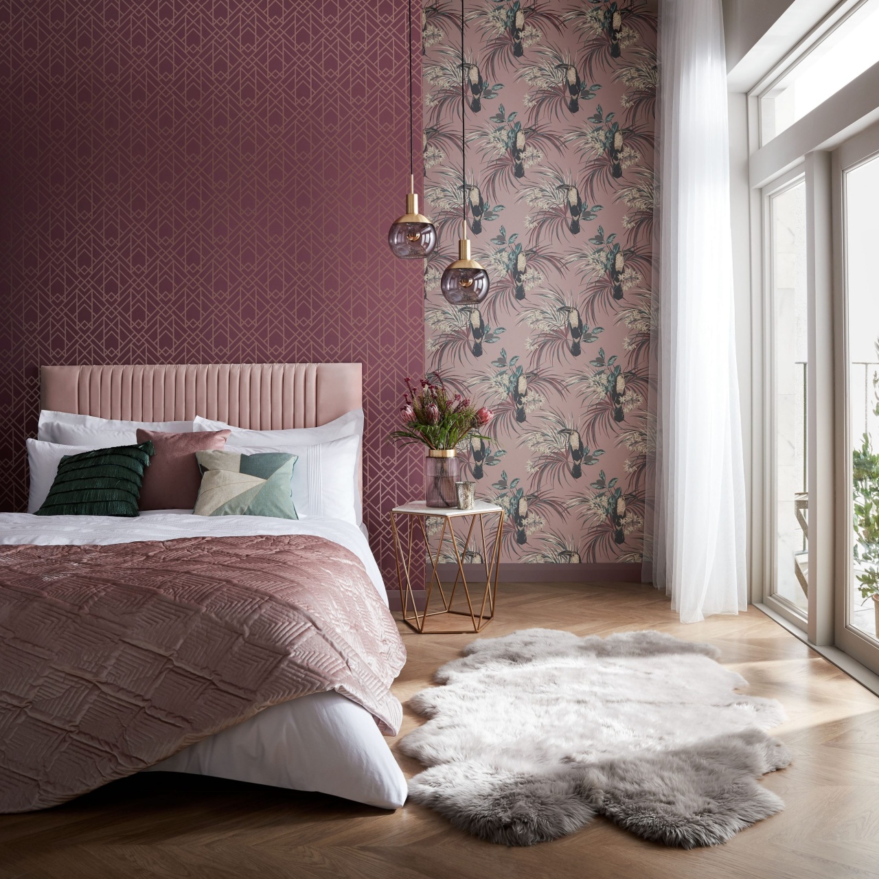 Tapet, Le Toucan, Rose Pink Luxury Bird, 1838 Wallcoverings, 5.3mp / rola