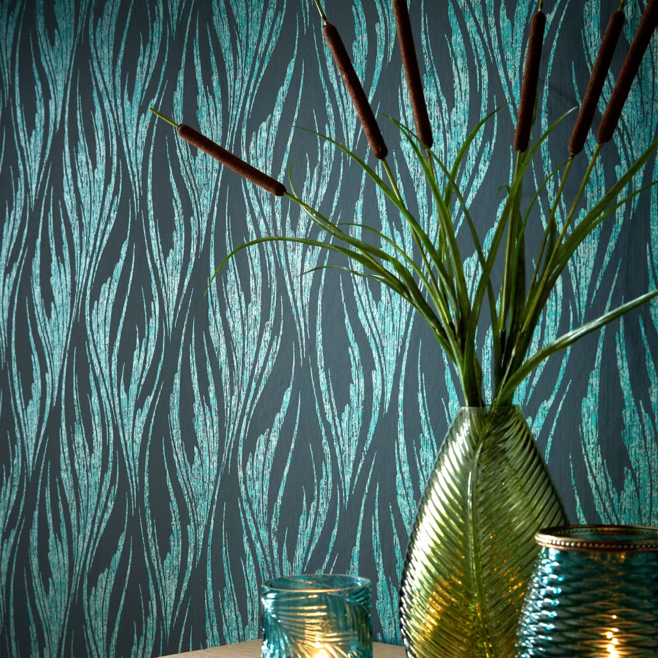 Tapet, Ripple, Mineral Green and Black Luxury Feature, 1838 Wallcoverings, 5.3mp / rola