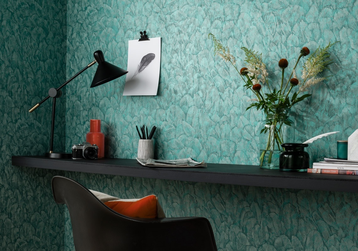 Tranquil, Seafoam Green Luxury Feather, 1838 Wallcoverings, 5.3mp / rola