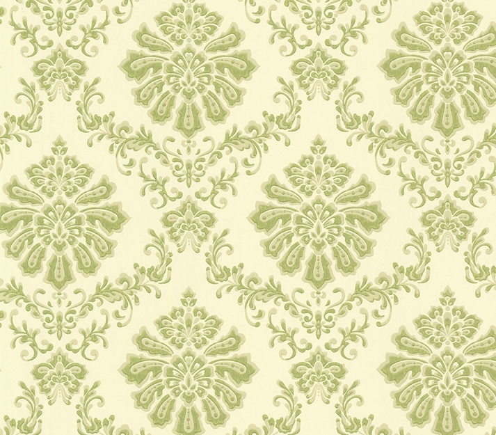 Broughton, Lime Green Luxury Damask, 1838 Wallcoverings, 5.3mp / rola