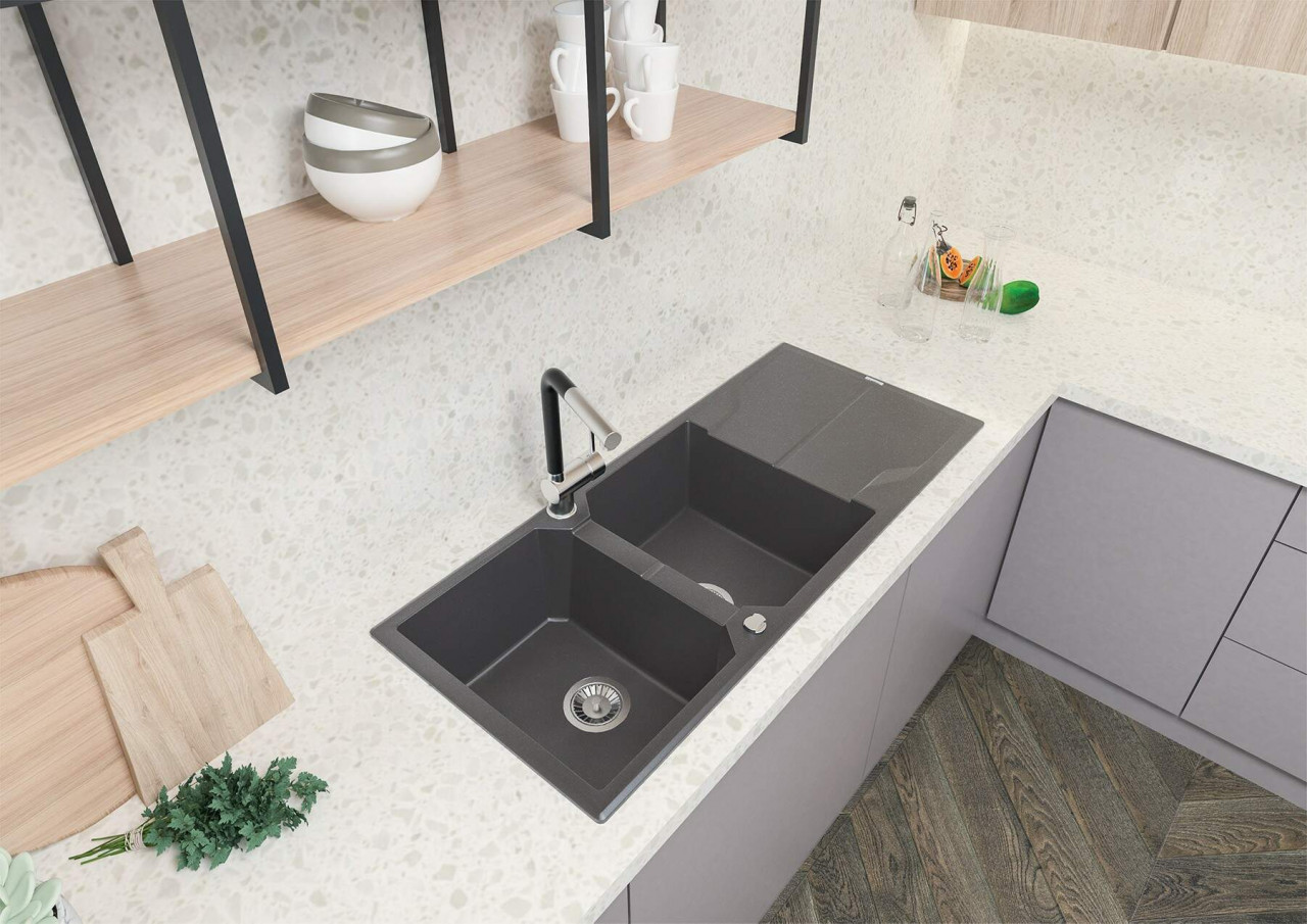 Chiuvetă din granit, 2-cuve cu picurător, Andante, ZQN_T213 - 2 | YEO