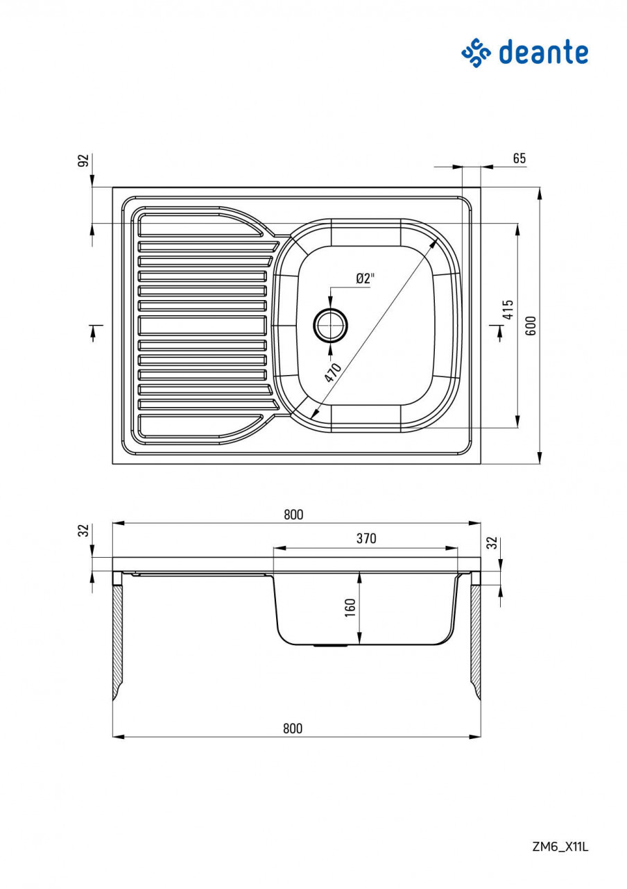 Chiuvetă din inox, 1-cuvă cu picurător, pe partea stângă - pe mască, Tango, ZM6_311L - 1 | YEO