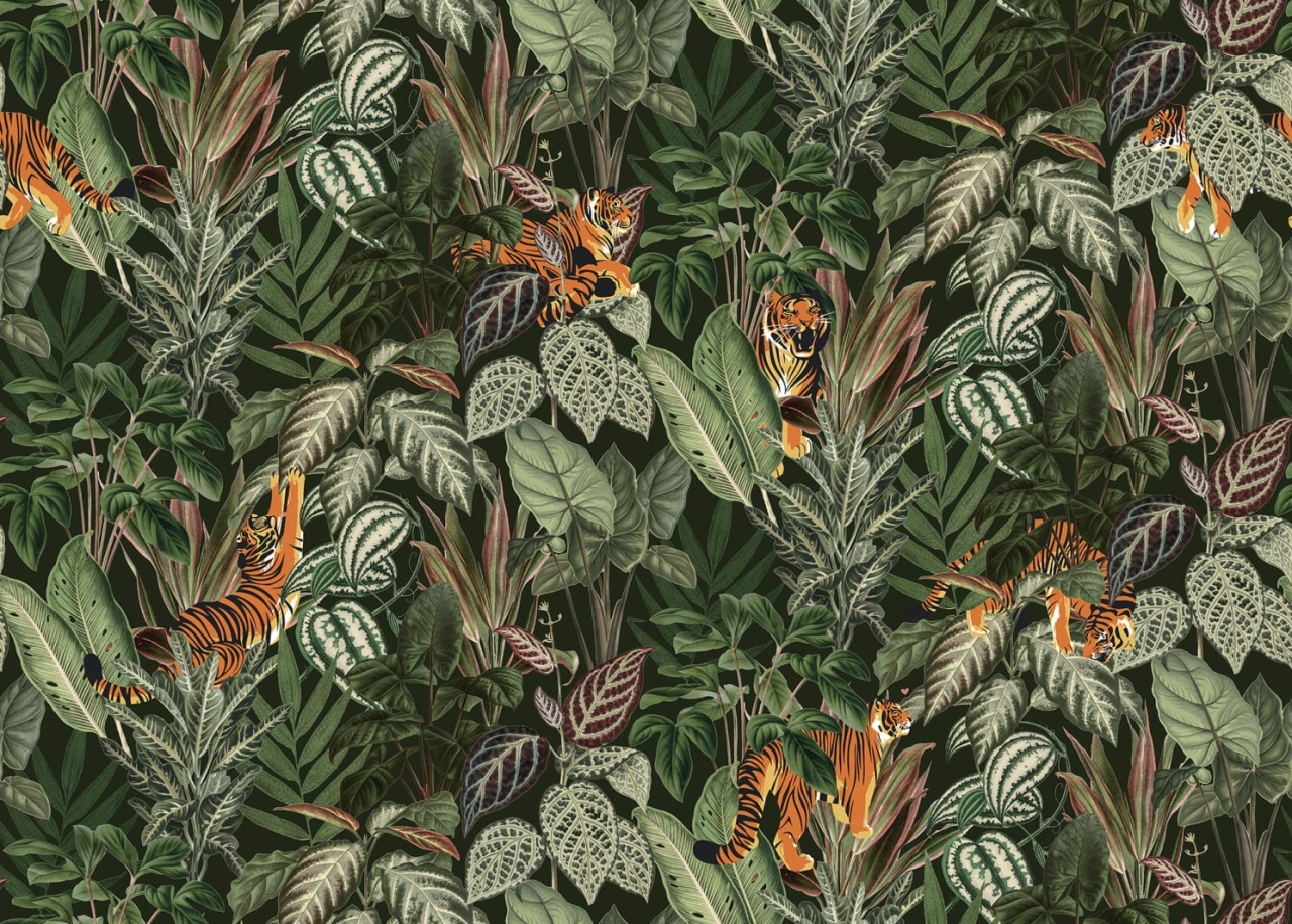 Fototapet, 3D Mischievous Tigers, Lush, Rebel Walls - 2