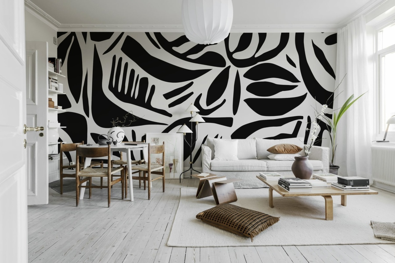 Fototapet, Abstract Leafs, Black & White, Rebel Walls
