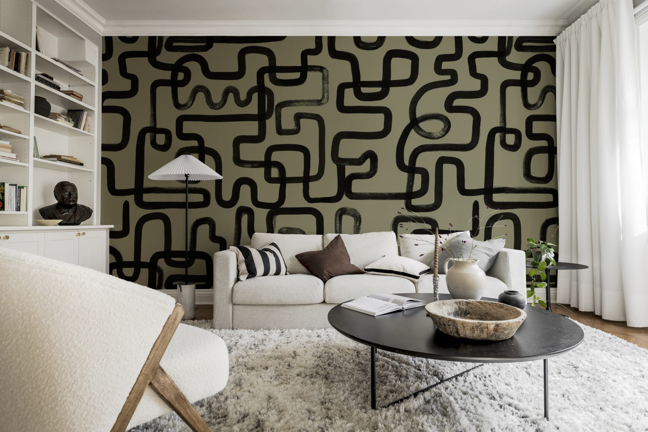 Fototapet, Artzy Lines, Olive Green, Rebel Walls
