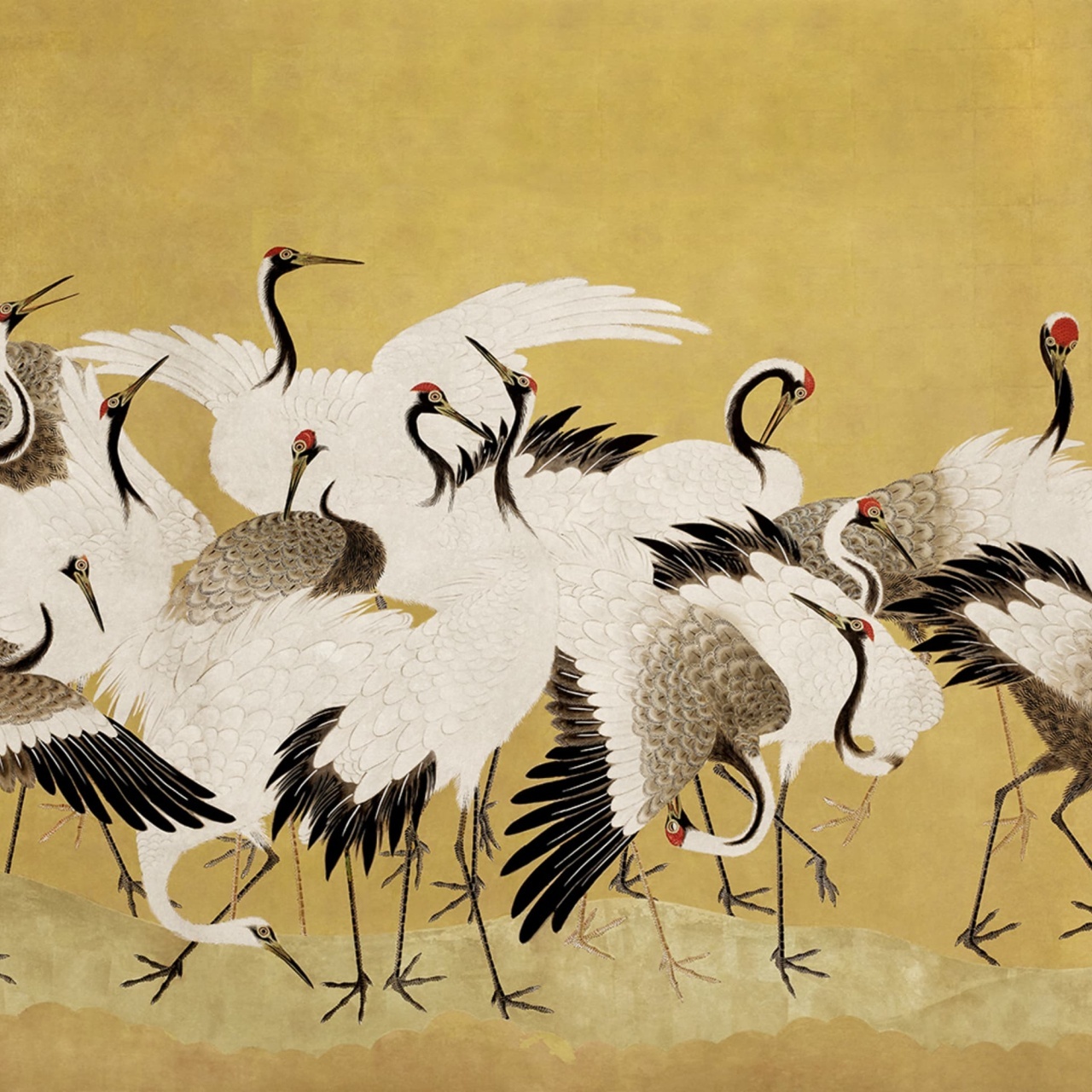 Fototapet, Dancing Cranes, Yellow, Rebel Walls - 2