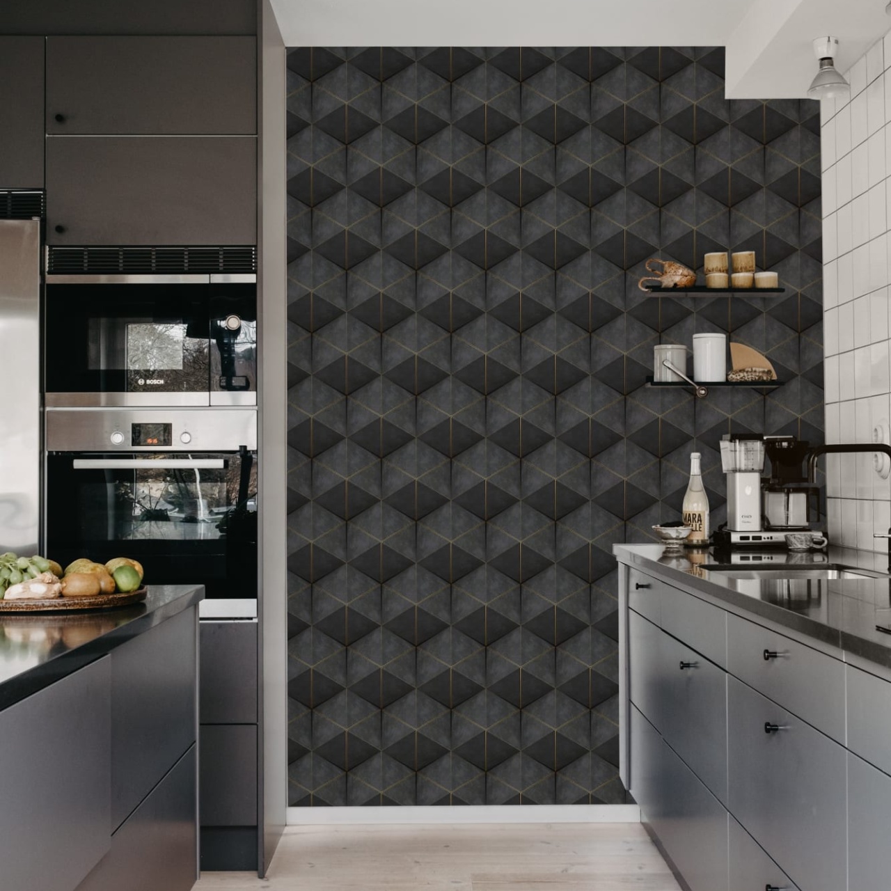 Fototapet, Hexagon Cube, Black, Rebel Walls