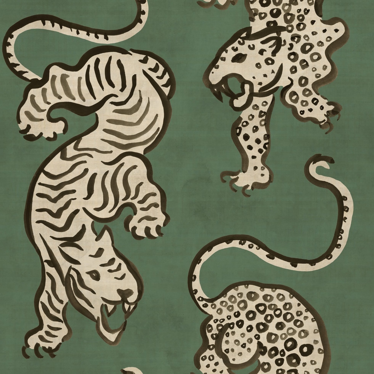 Fototapet, Ink Tiger, Green, Rebel Walls — imaginea 2