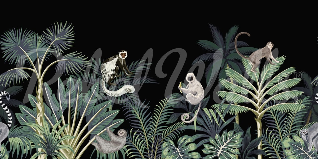Fototapet, Jungle Monkeys, Black, Rebel Walls — imaginea 2