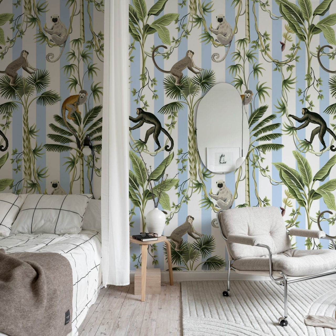 Fototapet, Monkey Stripes, Blue, Rebel Walls