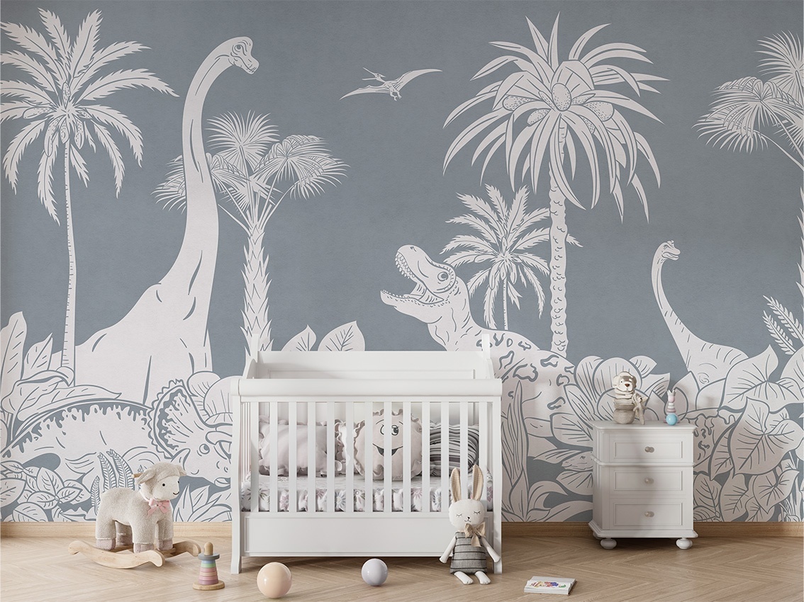Fototapet Monochrome Dino - Blue, Kikki Belle