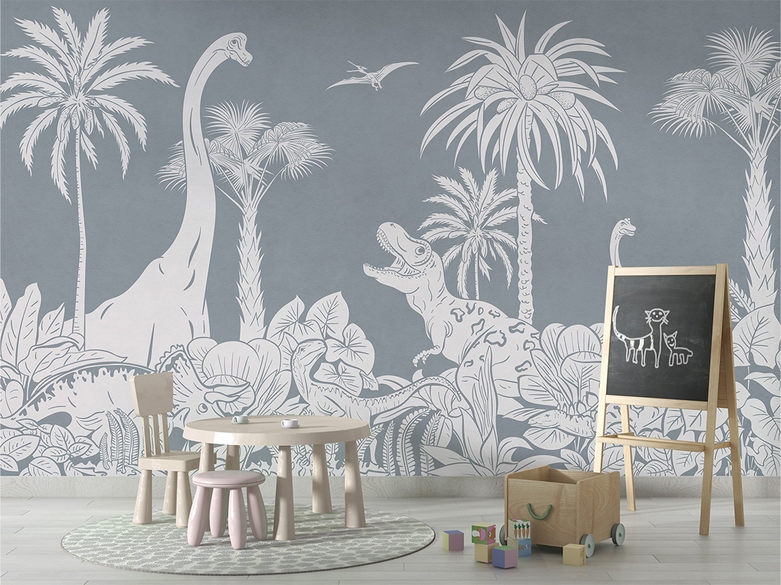 Fototapet Monochrome Dino - Blue, Kikki Belle - 4