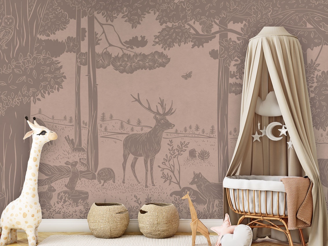 Fototapet Monochrome Forest - Pink Vintage, Kikki Belle