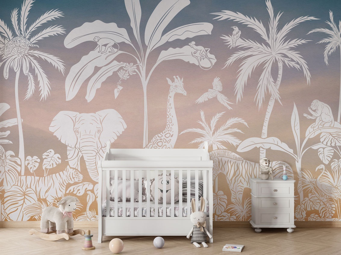 Fototapet Monochrome Jungle - Sky Pink, Kikki Belle