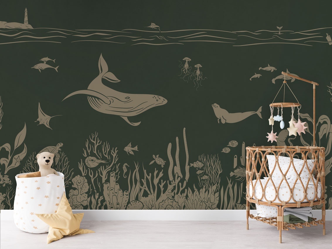Fototapet Monochrome Sea - Green Vintage, Kikki Belle