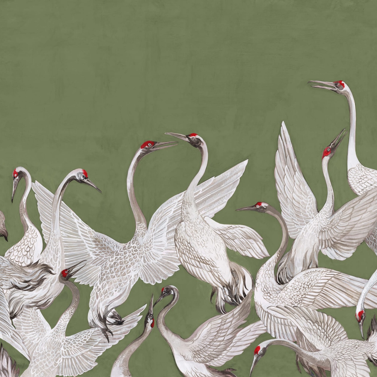 Fototapet, Soaring Cranes, Green, Rebel Walls - 2