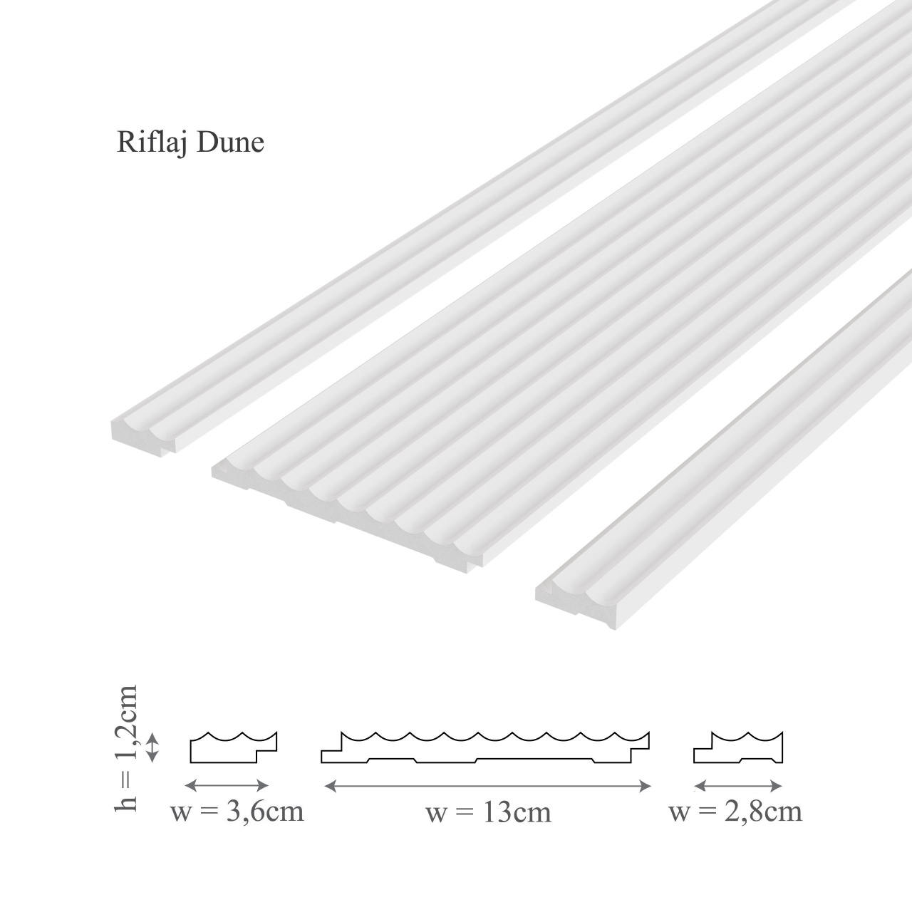Profil stanga panou riflaj decorativ 3D, model Dune L - 3.6x1.2x250 cm - 2 | YEO