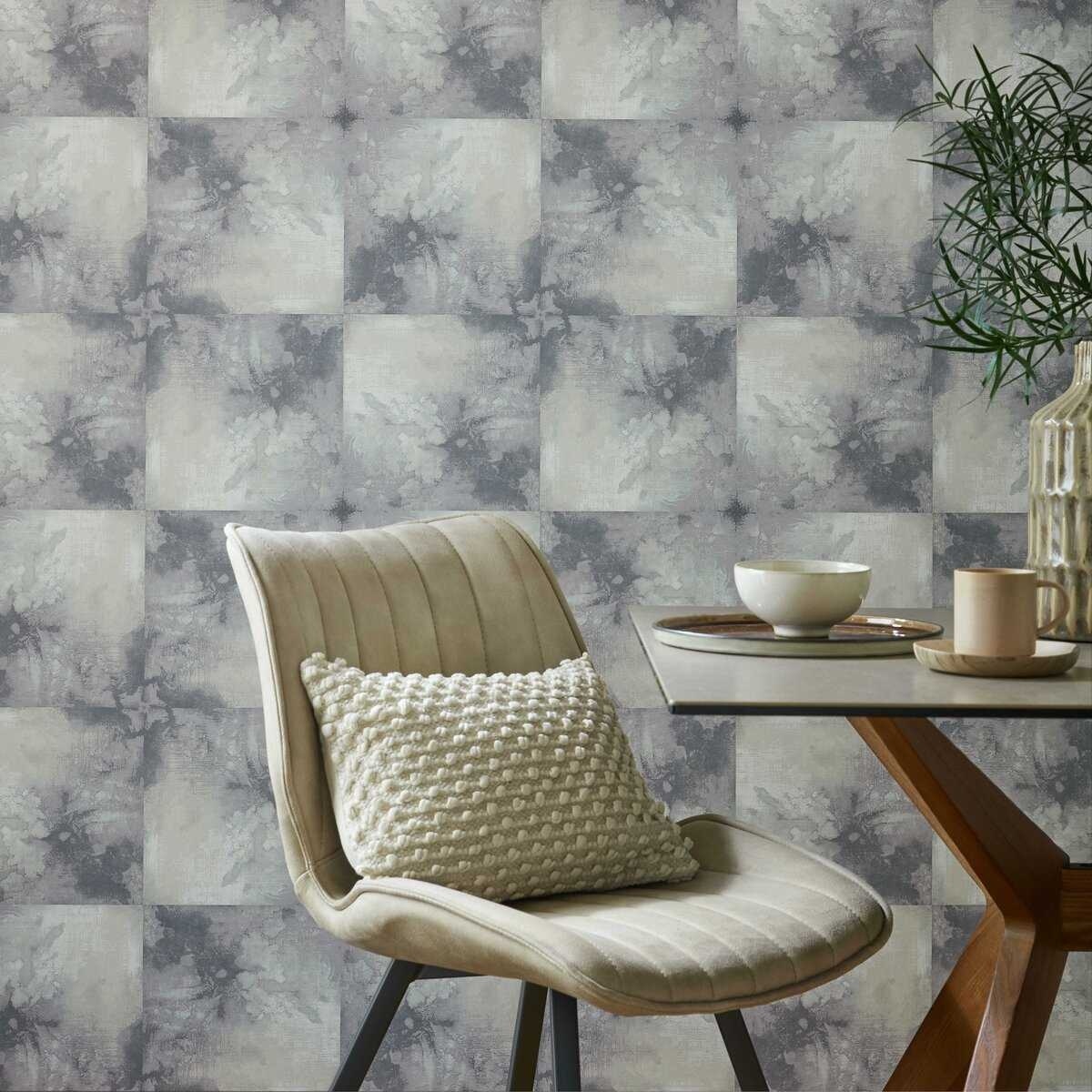 Tapet, Crystalline, Quartz Grey Luxury Tile, 1838 Wallcoverings, 5.3mp / rola