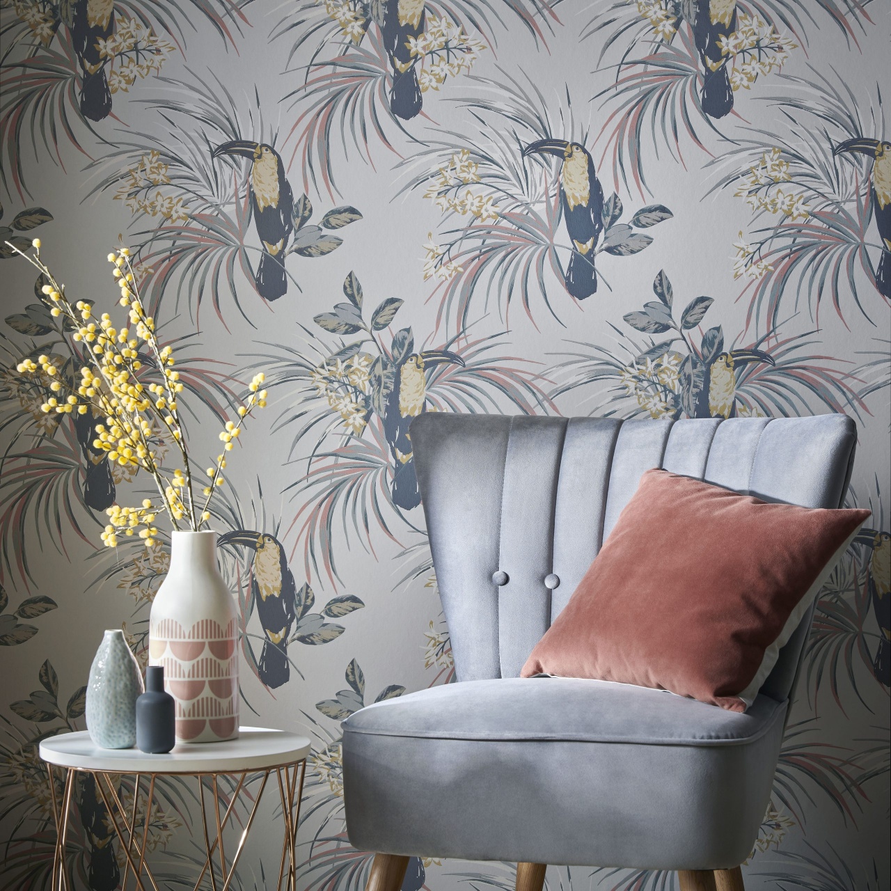 Tapet, Le Toucan, Soft Grey Luxury Bird, 1838 Wallcoverings, 5.3mp / rola